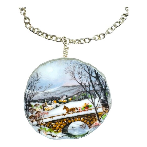 1989 Avon Dashing Through The Snow Broken China Necklace With Multiface Crystal - Picture 13 of 15
